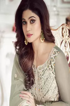 Grey embroidered net salwar