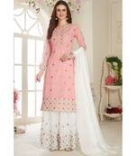 Pink Embroidered Foux Georgette Semi Stitched Sharara