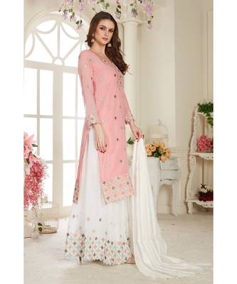 Pink Embroidered Foux Georgette Semi Stitched Sharara 2