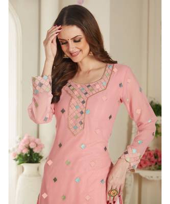 Pink Embroidered Foux Georgette Semi Stitched Sharara 3