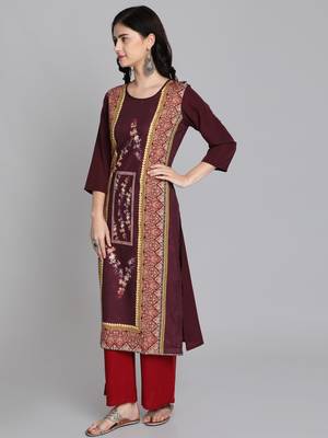 Maroon crepe digital printed kurti 2