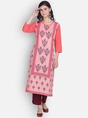 Orange crepe digital printed kurti 1