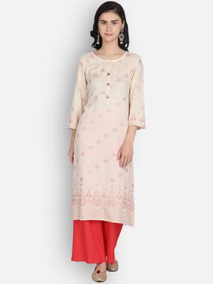 Cream rayon printed kurti 1