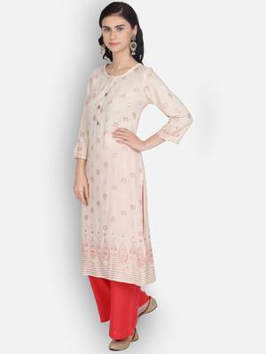 Cream rayon printed kurti 2