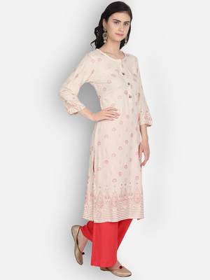 Cream rayon printed kurti 3