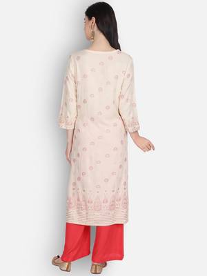 Cream rayon printed kurti 4