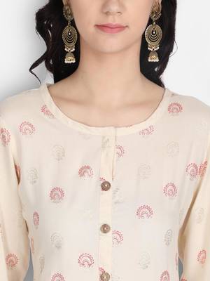 Cream rayon printed kurti 5
