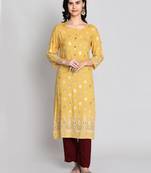 Mustard rayon printed kurti
