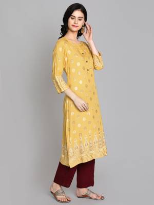 Mustard rayon printed kurti 2