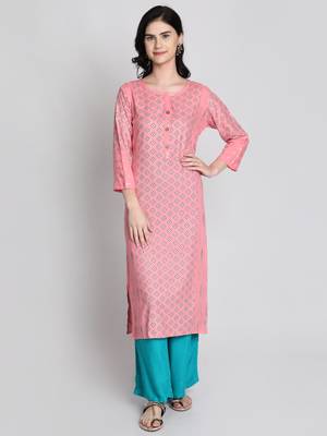 Pink rayon printed kurti 1