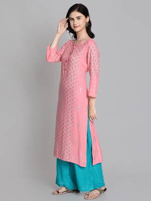 Pink rayon printed kurti 2