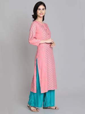 Pink rayon printed kurti 3