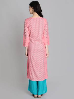 Pink rayon printed kurti 4