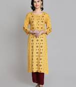 Mustard rayon printed kurti