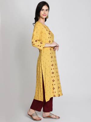 Mustard rayon printed kurti 2