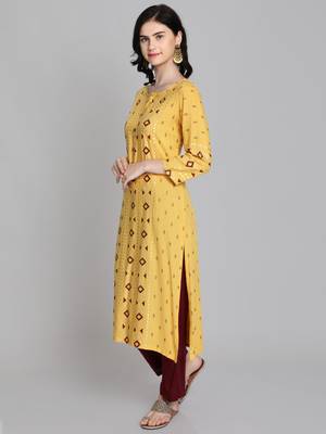Mustard rayon printed kurti 3