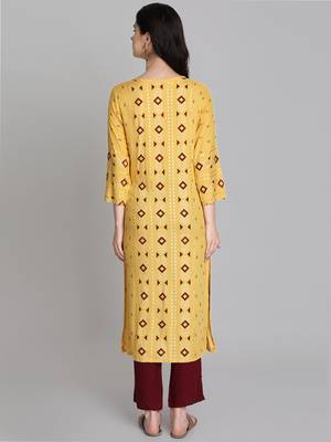 Mustard rayon printed kurti 4