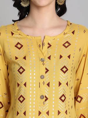 Mustard rayon printed kurti 5