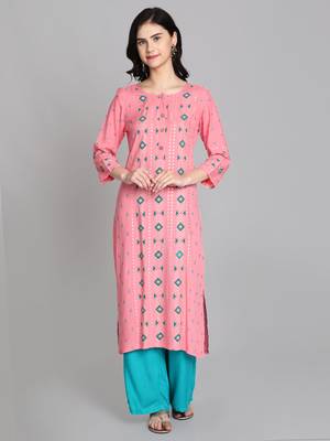 Pink rayon printed kurti 1
