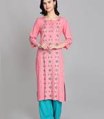 Pink rayon printed kurti