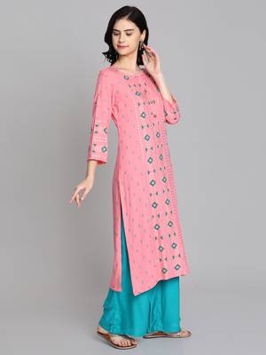 Pink rayon printed kurti 2