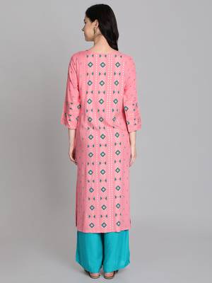 Pink rayon printed kurti 4
