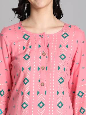 Pink rayon printed kurti 5