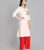 Cream rayon embroidered kurti with plazzo