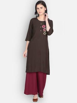 Brown rayon embroidered kurti with plazzo 1