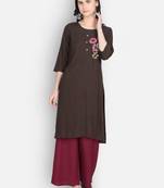Brown rayon embroidered kurti with plazzo