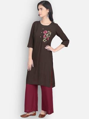 Brown rayon embroidered kurti with plazzo 2
