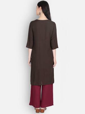 Brown rayon embroidered kurti with plazzo 4
