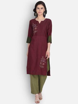Maroon rayon embroidered kurti with plazzo 1