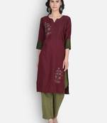 Maroon rayon embroidered kurti with plazzo
