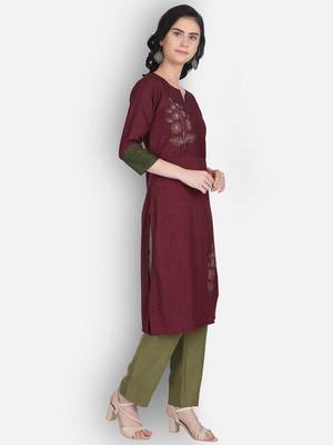 Maroon rayon embroidered kurti with plazzo 2