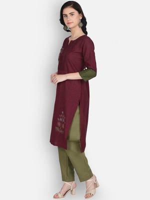 Maroon rayon embroidered kurti with plazzo 3