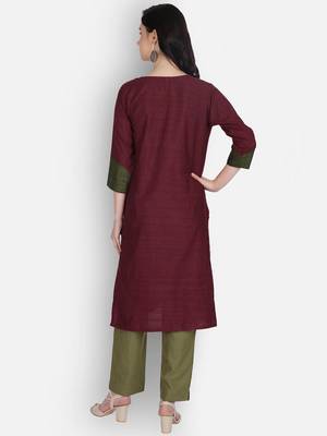 Maroon rayon embroidered kurti with plazzo 4