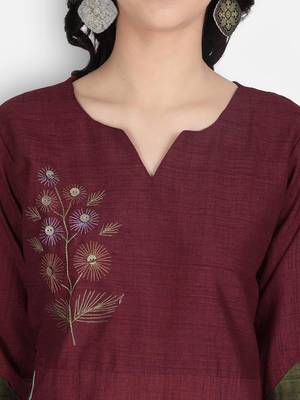 Maroon rayon embroidered kurti with plazzo 5