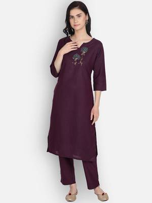 Maroon cotton embroidered kurti with pant 1