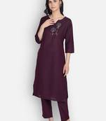 Maroon cotton embroidered kurti with pant