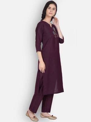 Maroon cotton embroidered kurti with pant 3