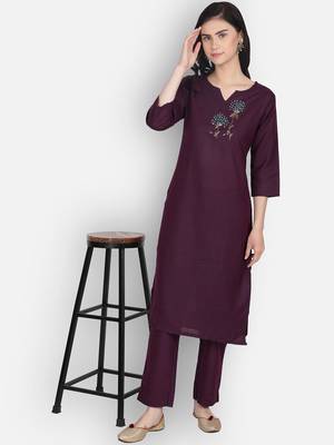 Maroon cotton embroidered kurti with pant 5