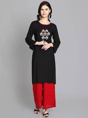 Black rayon embroidered kurti with plazzo 1