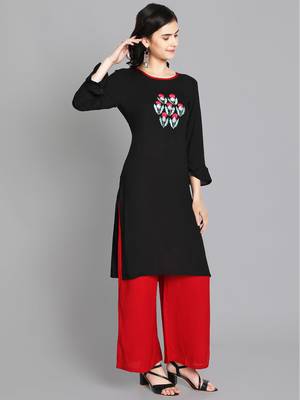 Black rayon embroidered kurti with plazzo 2