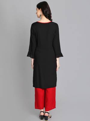 Black rayon embroidered kurti with plazzo 4