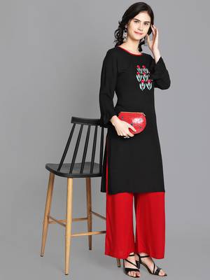Black rayon embroidered kurti with plazzo 5