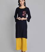 Black rayon embroidered kurti with plazzo