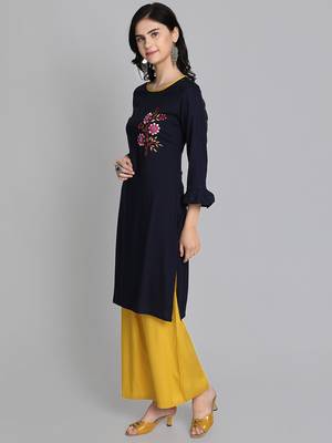 Black rayon embroidered kurti with plazzo 3
