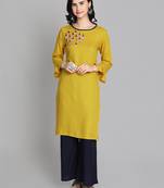 Golden rayon embroidered kurti with plazzo