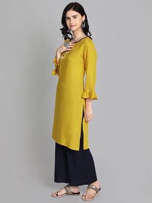 Golden rayon embroidered kurti with plazzo 3